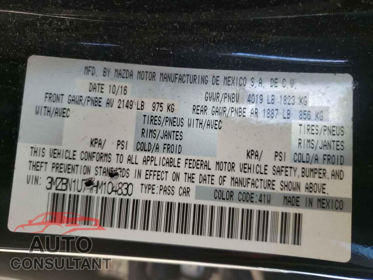 MAZDA 3 2017 - 3MZBN1U74HM104830