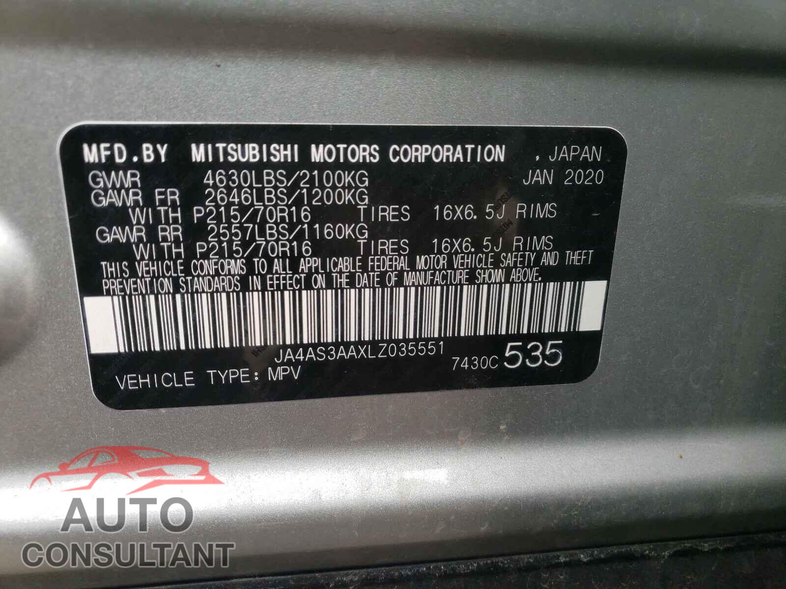 MITSUBISHI ECLIPSE 2020 - JA4AS3AAXLZ035551