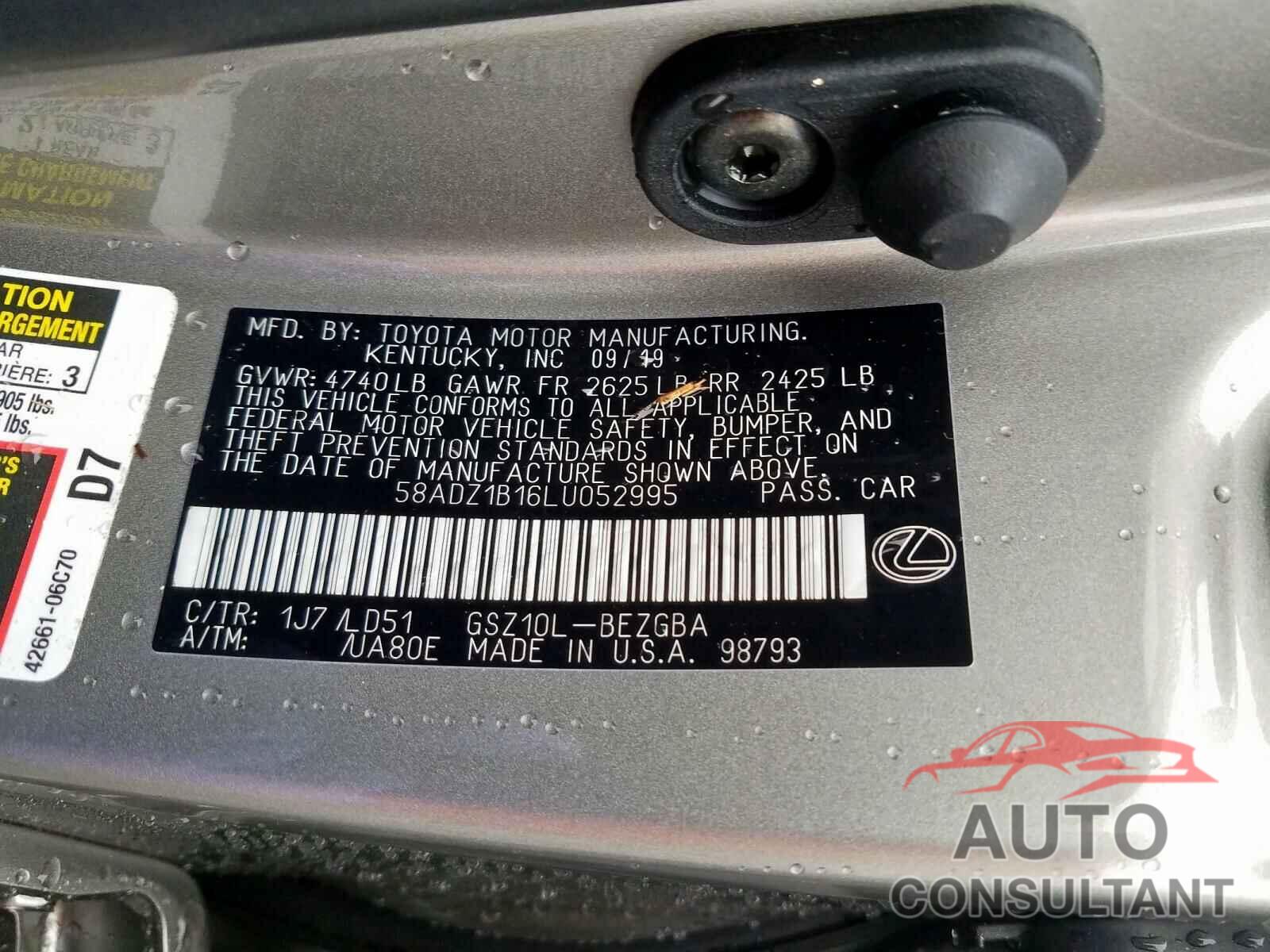 LEXUS ES350 2020 - 58ADZ1B16LU052995