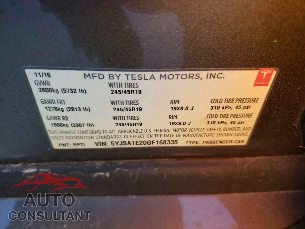 TESLA MODEL S 2016 - 5YJSA1E20GF168335