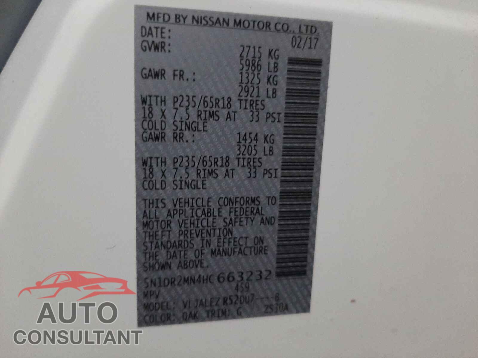NISSAN PATHFINDER 2017 - 5N1DR2MN4HC663232
