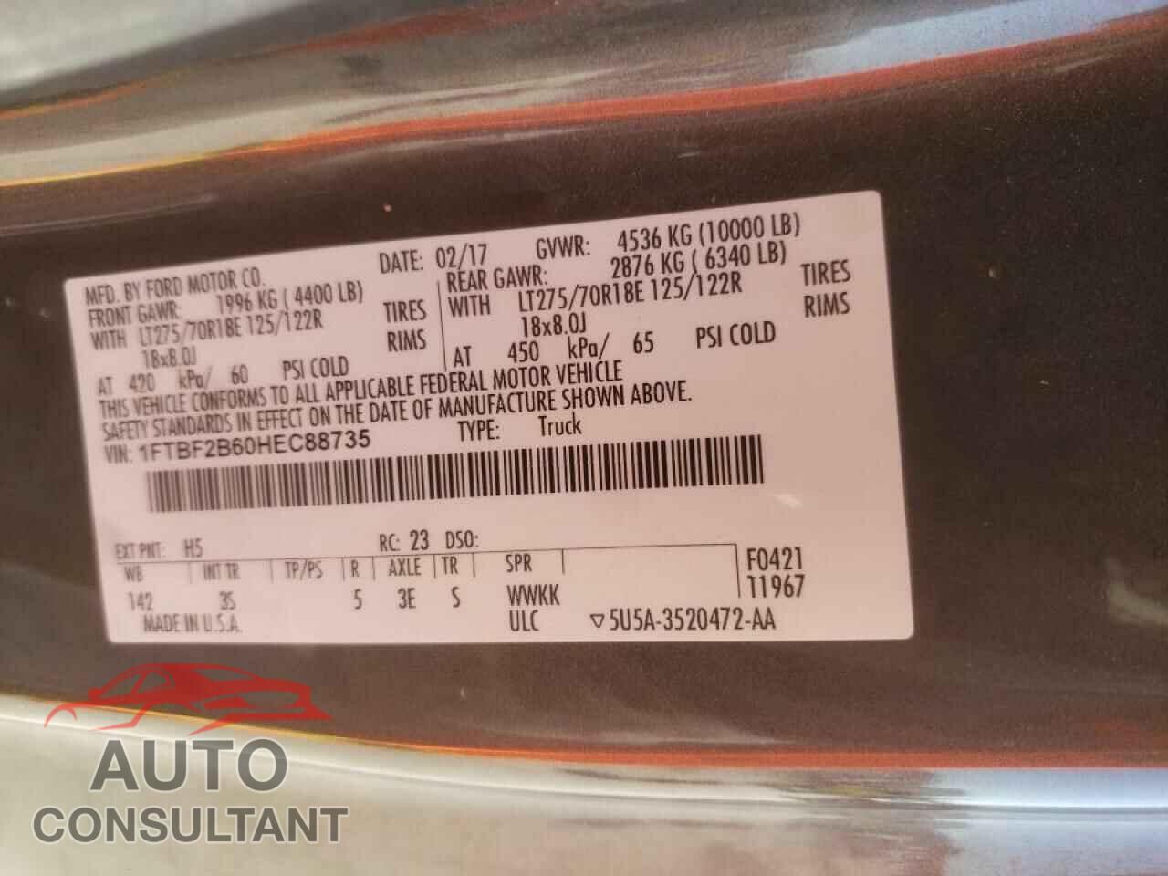 FORD F250 2017 - 1FTBF2B60HEC88735