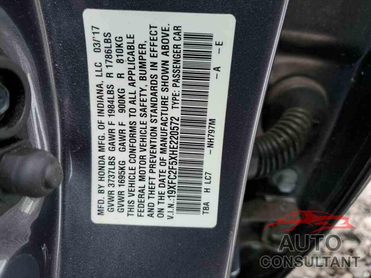 HONDA CIVIC 2017 - 19XFC2F5XHE220572