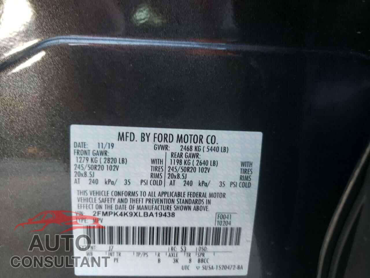 FORD EDGE 2020 - 2FMPK4K9XLBA19438