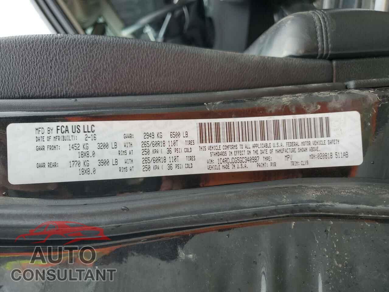 DODGE DURANGO 2016 - 1C4RDJDG5GC340987