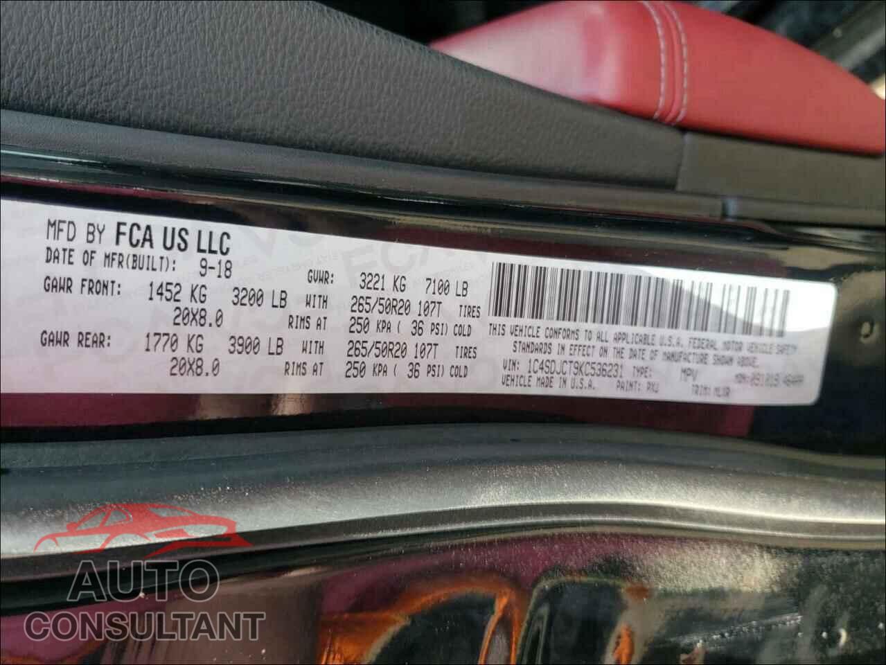 DODGE DURANGO 2019 - 1C4SDJCT9KC536231
