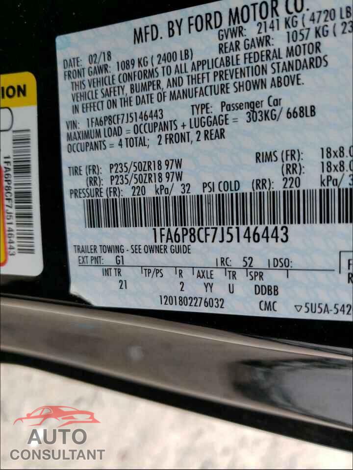 FORD MUSTANG 2018 - 1FA6P8CF7J5146443