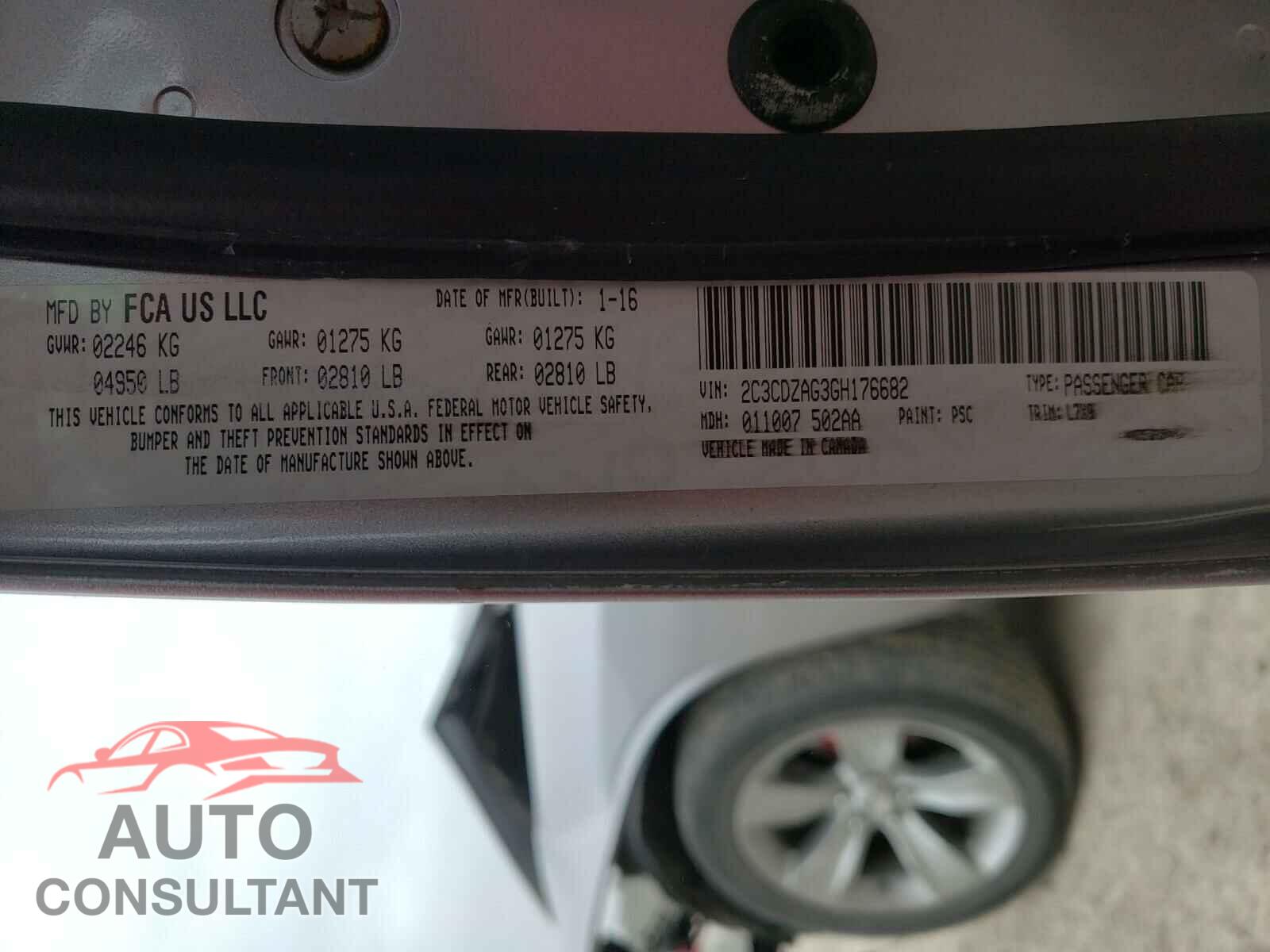 DODGE CHALLENGER 2016 - 2C3CDZAG3GH176682