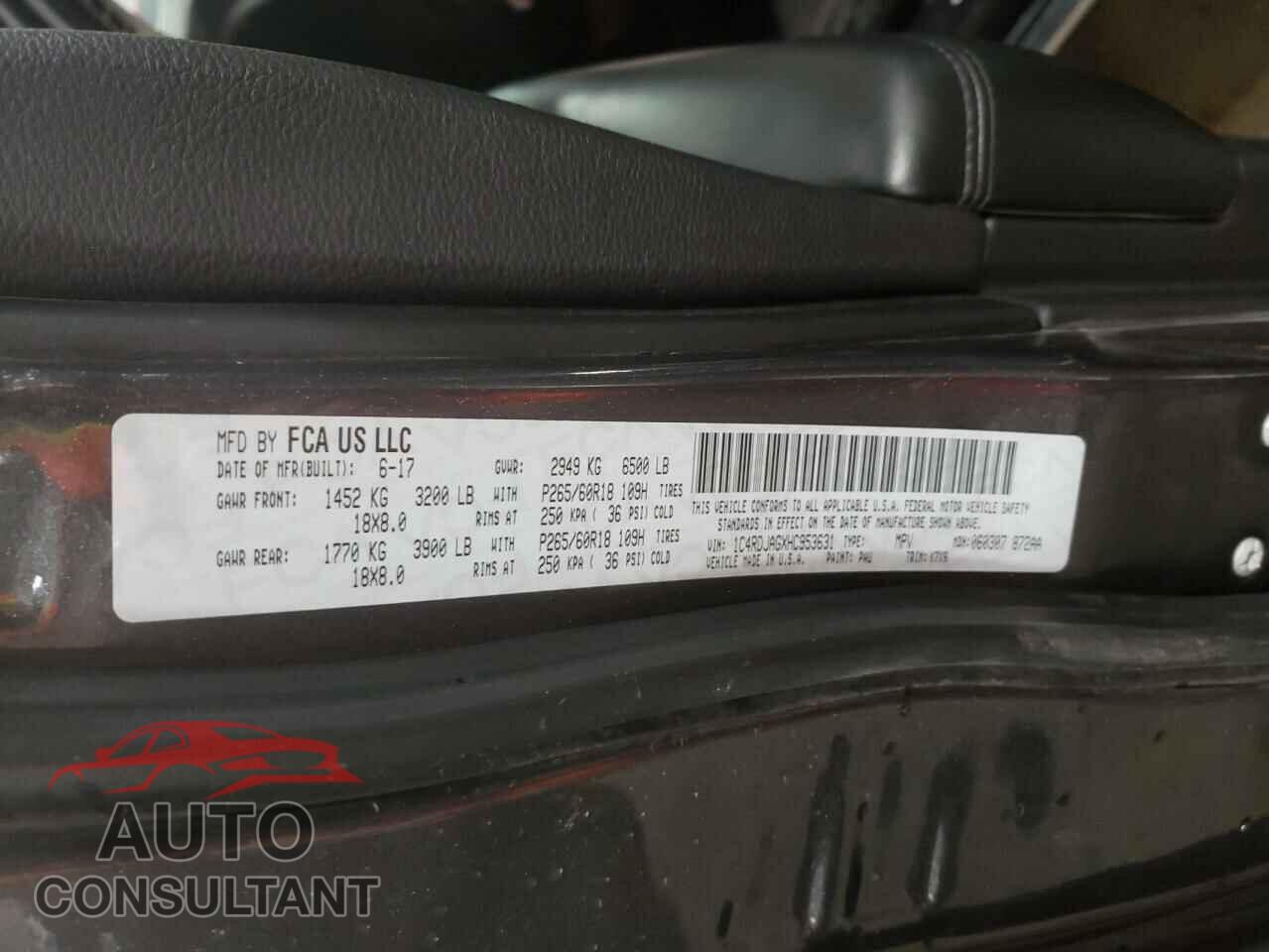 DODGE DURANGO 2017 - 1C4RDJAGXHC953631