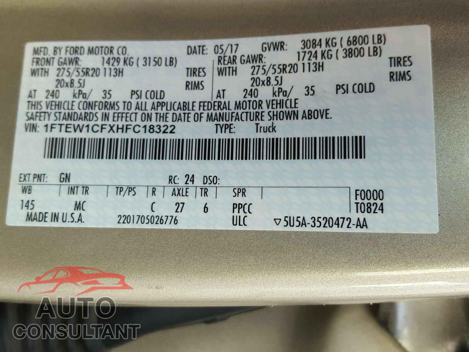 FORD F150 2017 - 1FTEW1CFXHFC18322