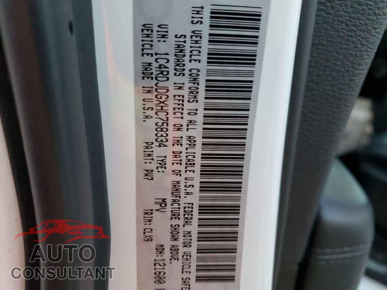DODGE DURANGO 2017 - 1C4RDJDGXHC758334