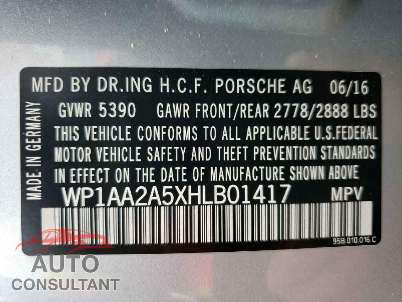 PORSCHE MACAN 2017 - WP1AA2A5XHLB01417