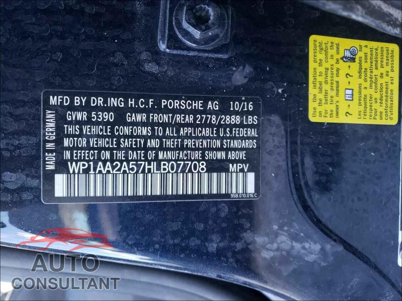 PORSCHE MACAN 2017 - WP1AA2A57HLB07708