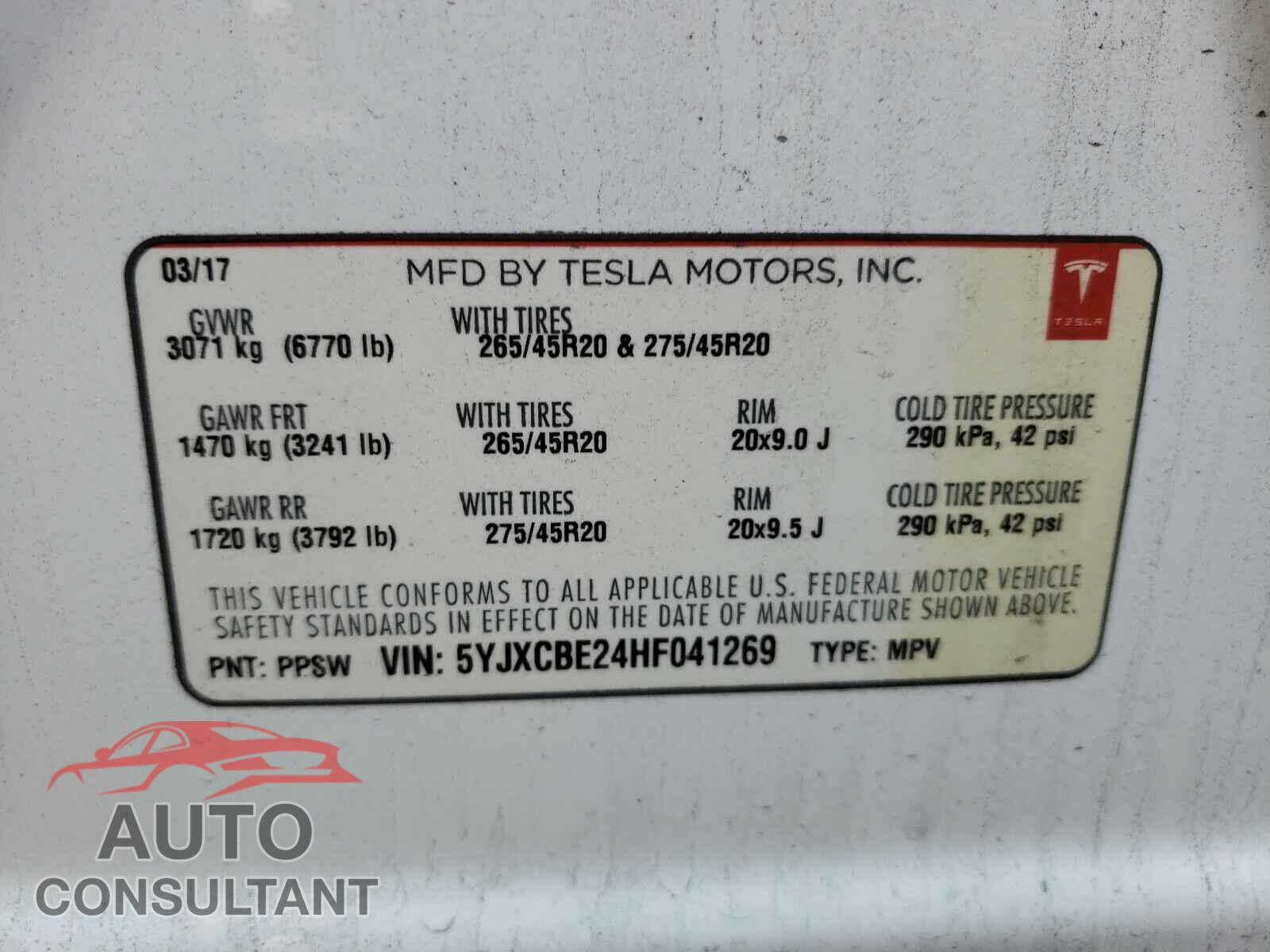 TESLA MODEL X 2017 - 5YJXCBE24HF041269