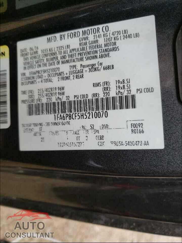 FORD MUSTANG 2017 - 1FA6P8CF5H5210070