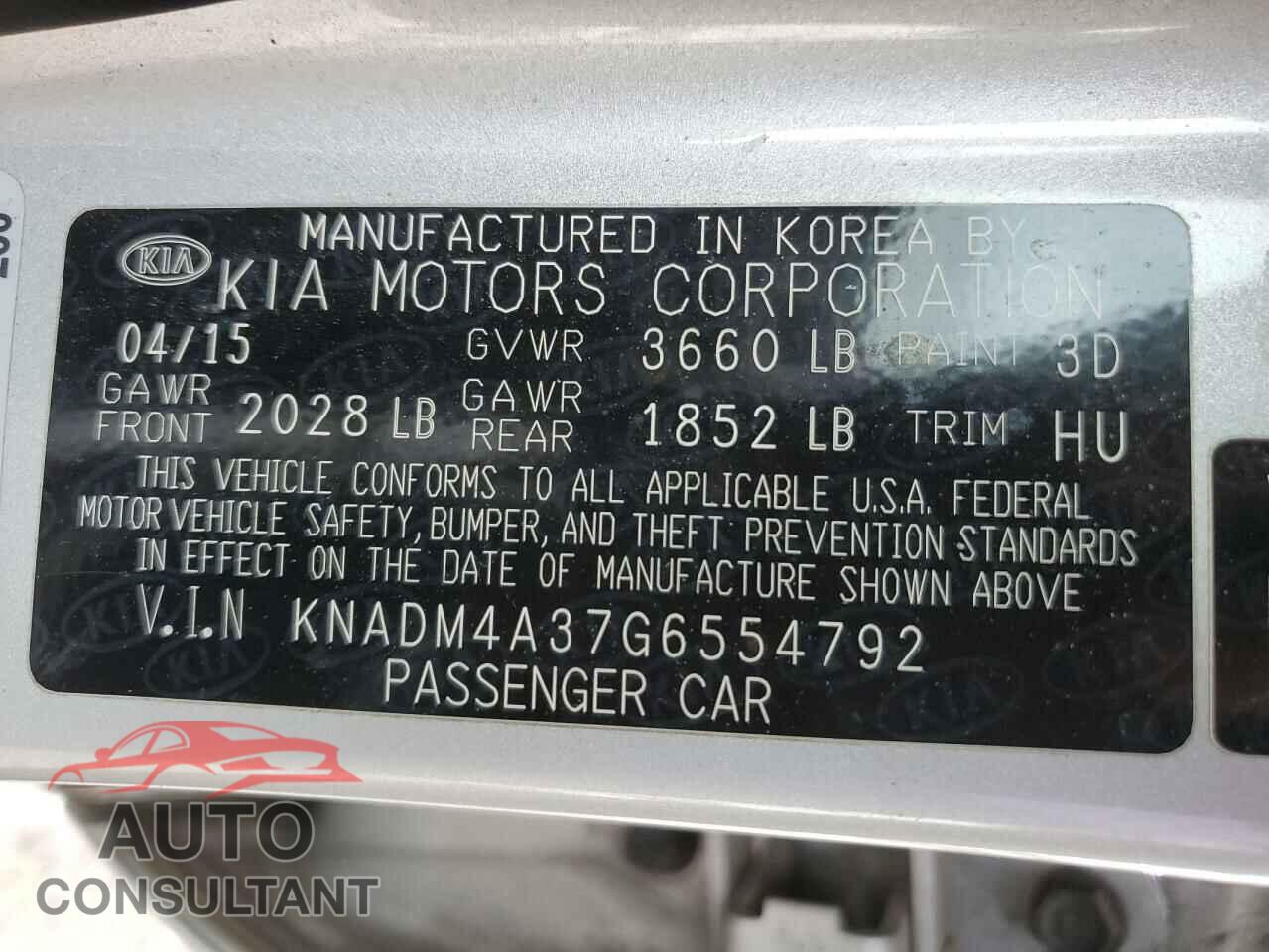 KIA RIO 2016 - KNADM4A37G6554792