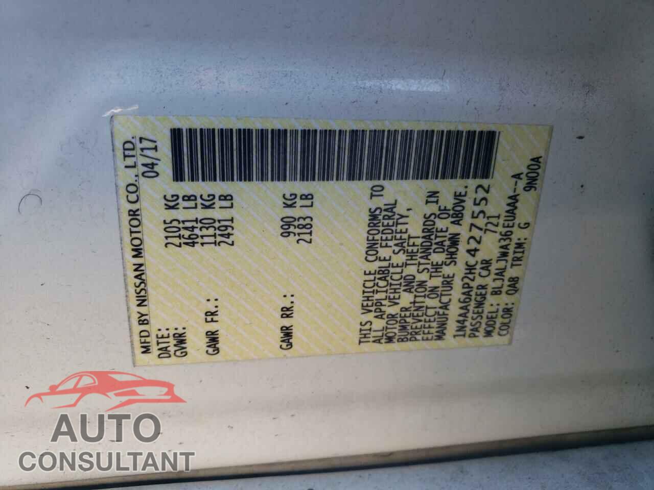 NISSAN MAXIMA 2017 - 1N4AA6AP2HC427552