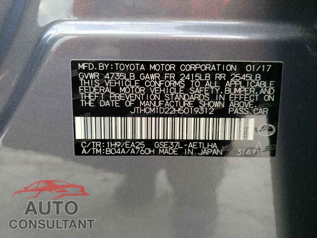 LEXUS IS 2017 - JTHCM1D22H5019312