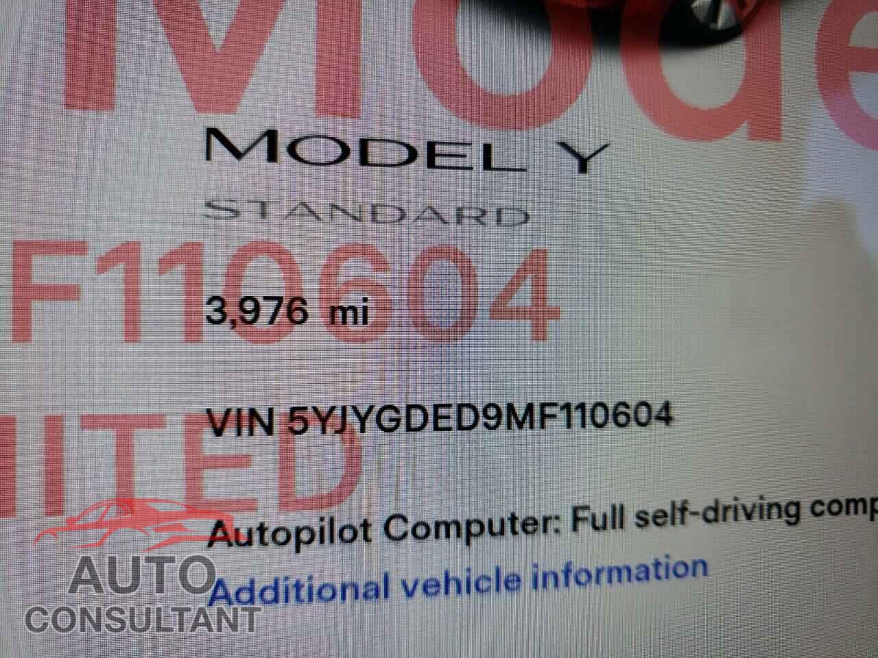 TESLA MODEL Y 2021 - 5YJYGDED9MF110604