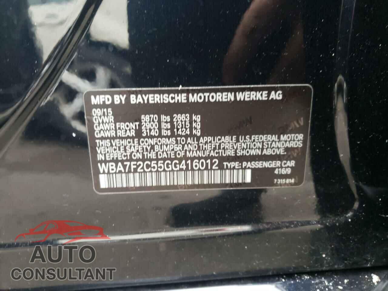BMW 7 SERIES 2016 - WBA7F2C55GG416012