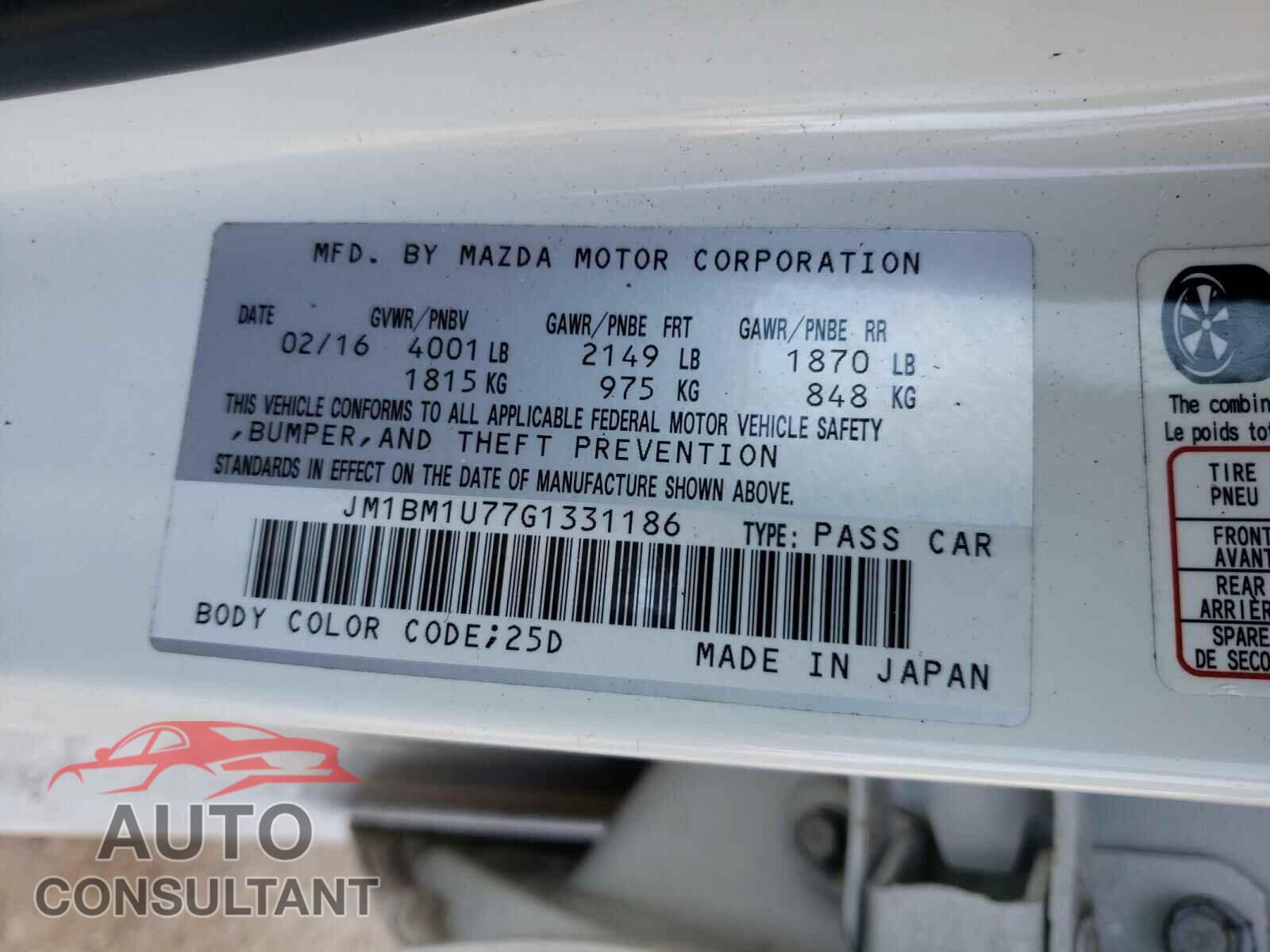 MAZDA 3 2016 - JM1BM1U77G1331186