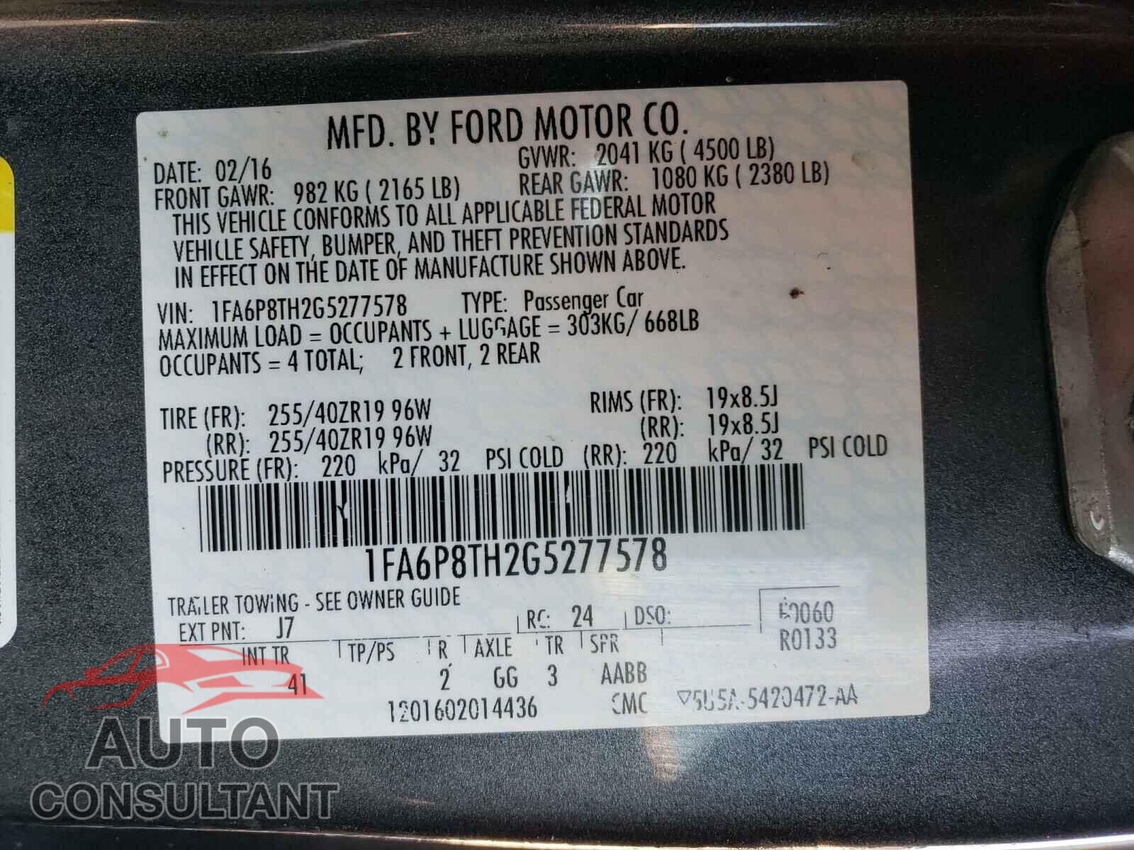 FORD MUSTANG 2016 - 1FA6P8TH2G5277578