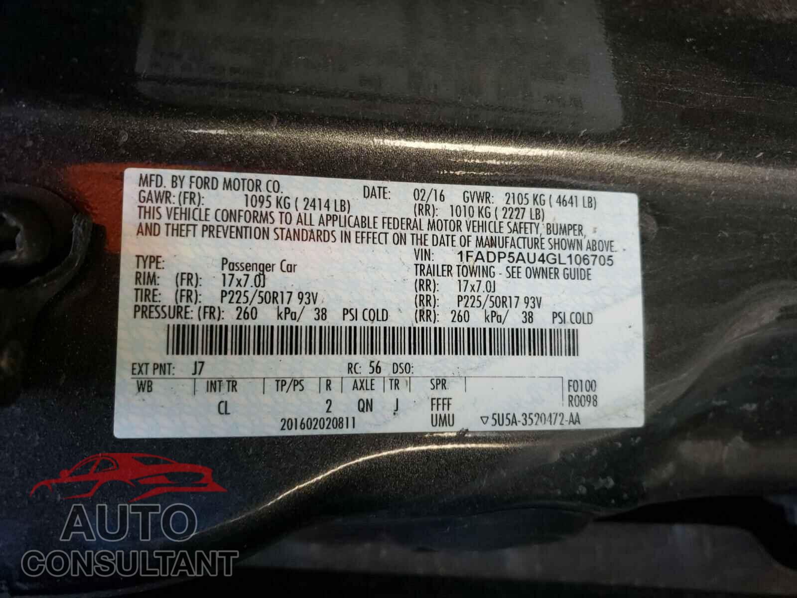 FORD CMAX 2016 - 1FADP5AU4GL106705
