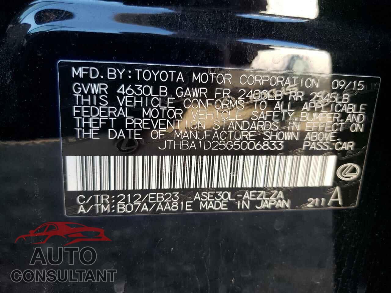 LEXUS IS 2016 - JTHBA1D25G5006833