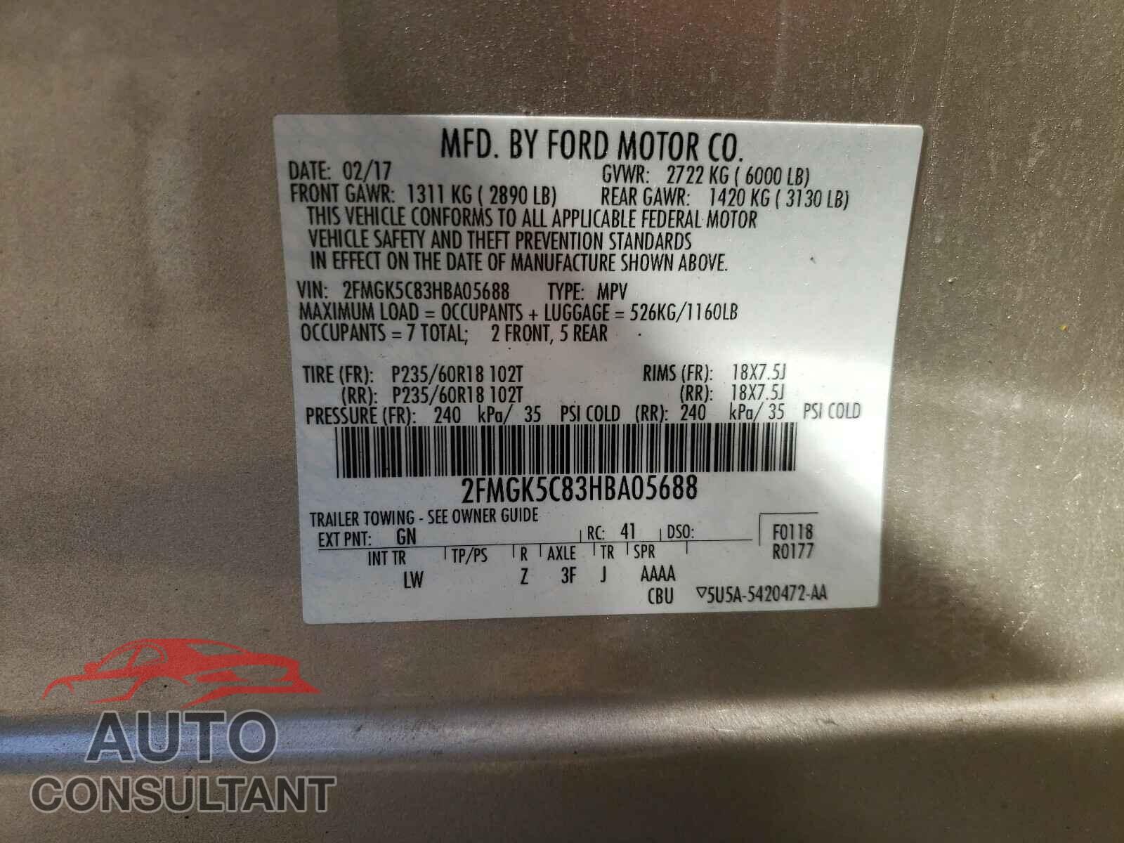 FORD FLEX 2017 - 2FMGK5C83HBA05688