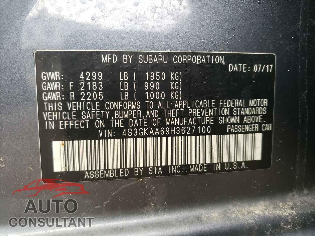 SUBARU IMPREZA 2017 - 4S3GKAA69H3627100