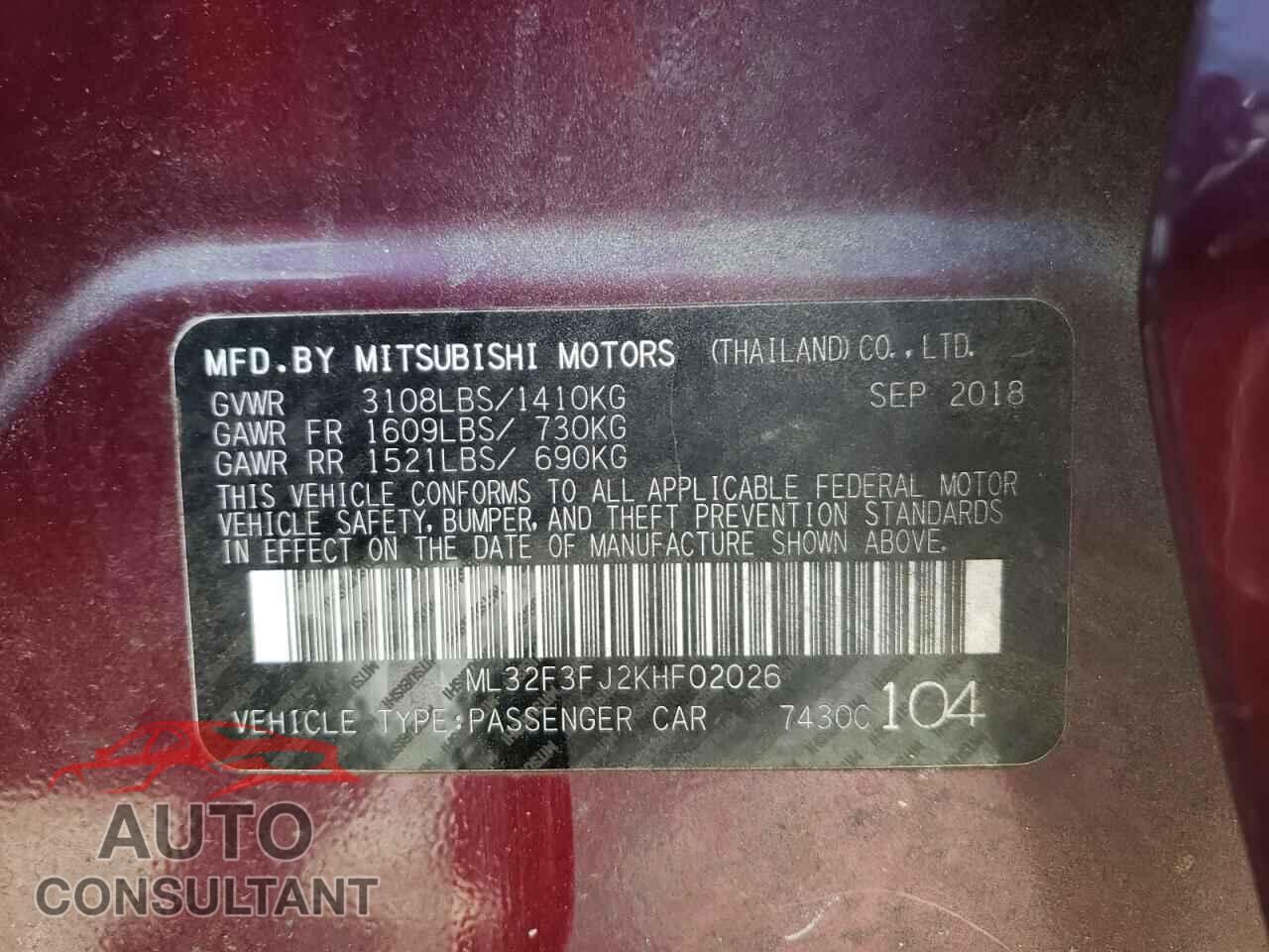 MITSUBISHI MIRAGE 2019 - ML32F3FJ2KHF02026