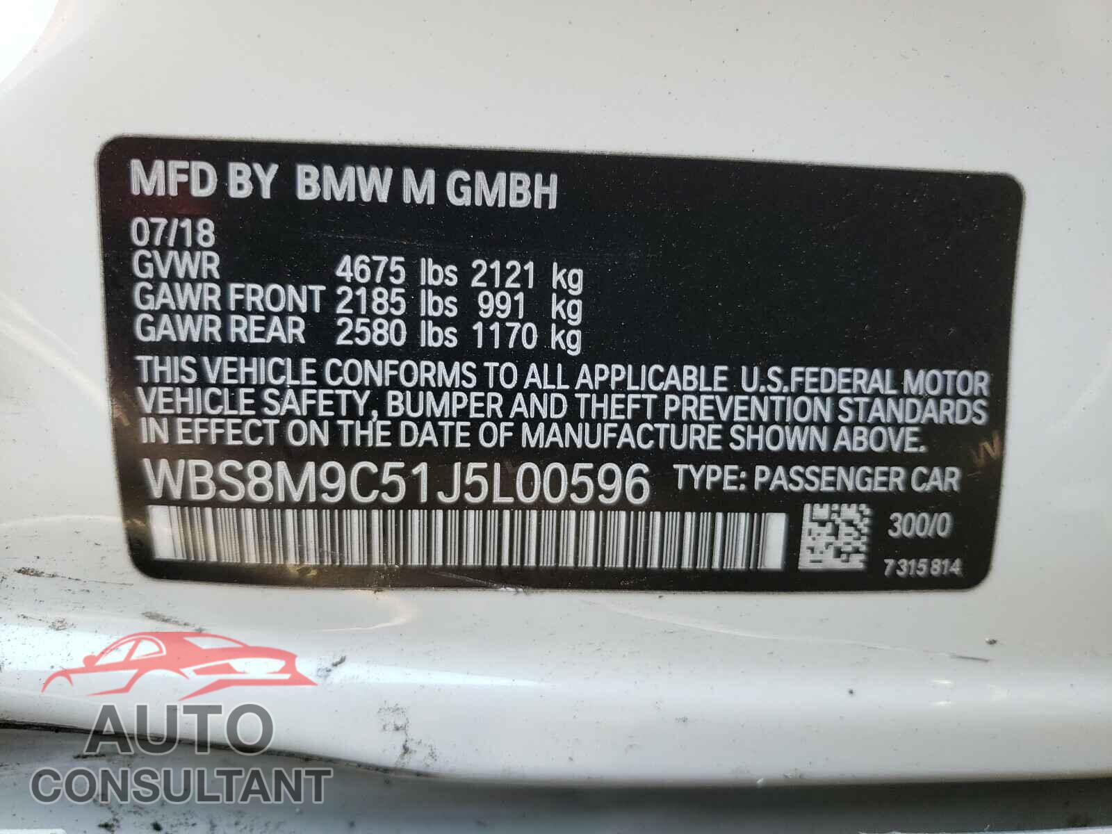 BMW M3 2018 - WBS8M9C51J5L00596
