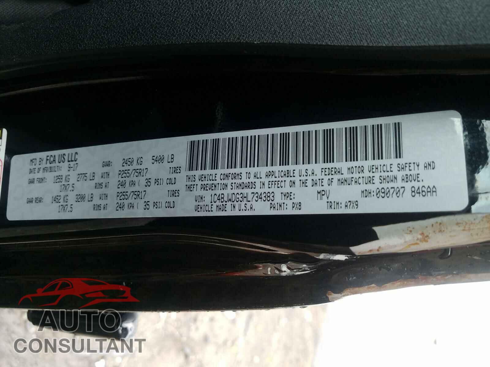 JEEP WRANGLER 2017 - 1C4BJWDG3HL734383