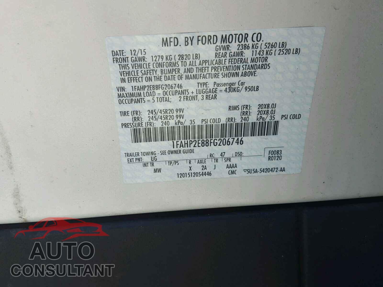 FORD TAURUS 2015 - 1FAHP2E88FG206746