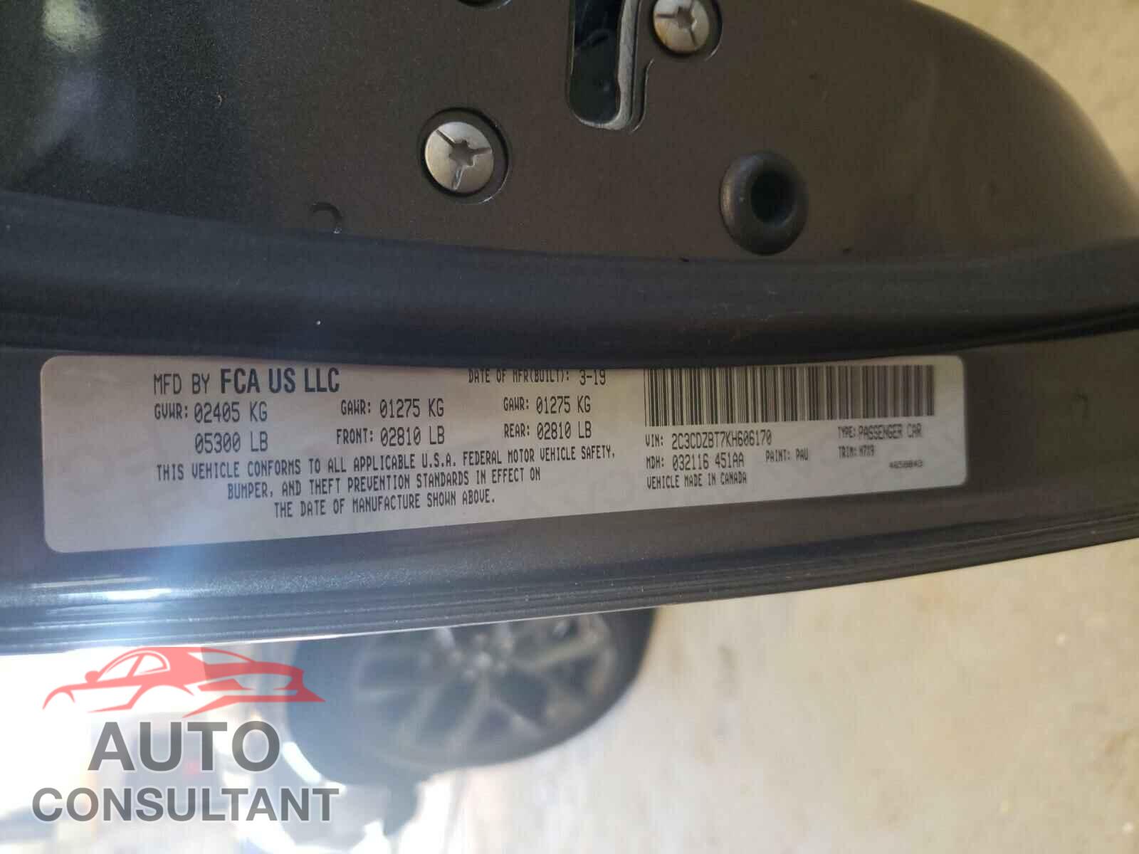 DODGE CHALLENGER 2019 - 2C3CDZBT7KH606170