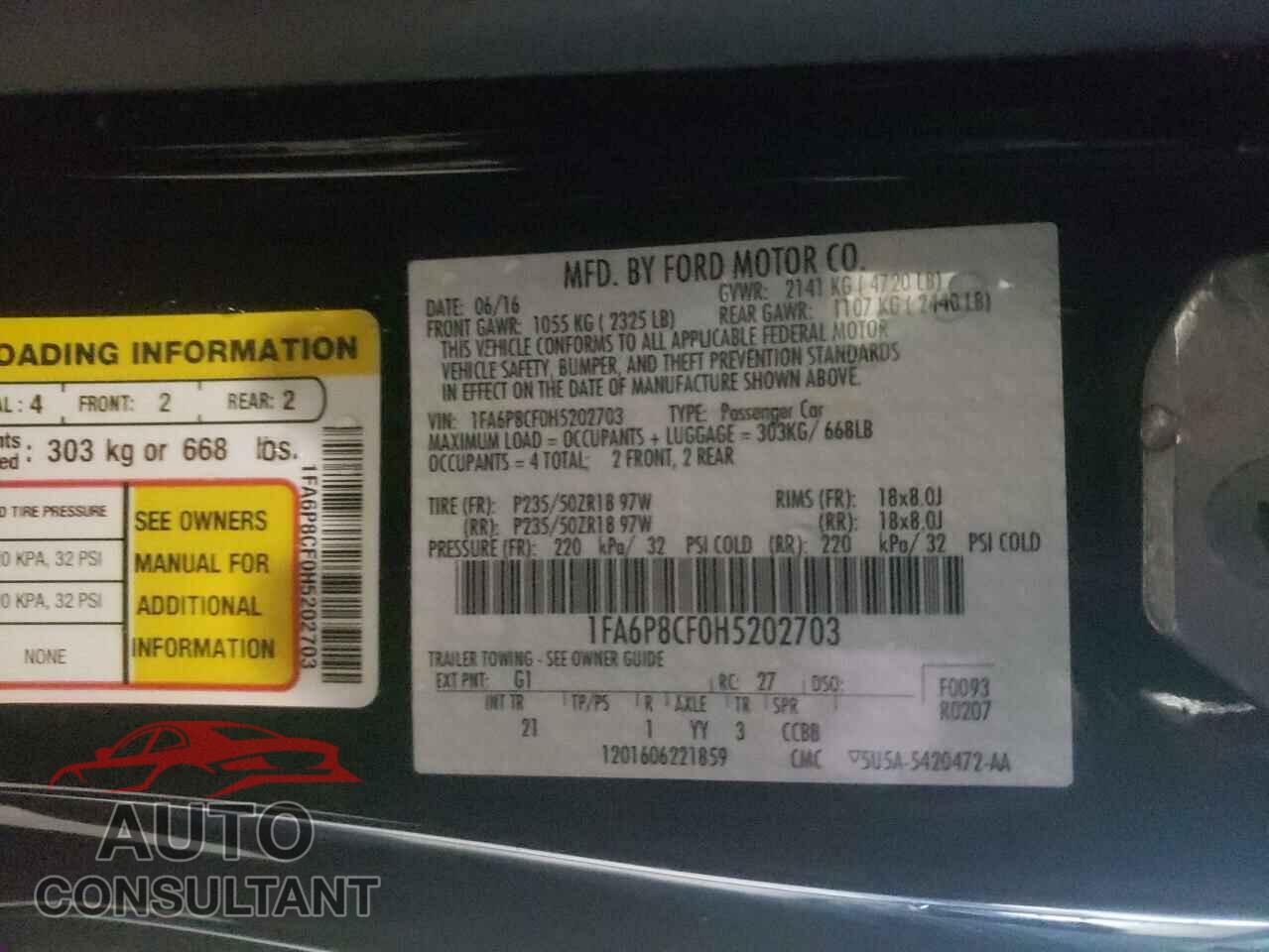 FORD MUSTANG 2017 - 1FA6P8CF0H5202703