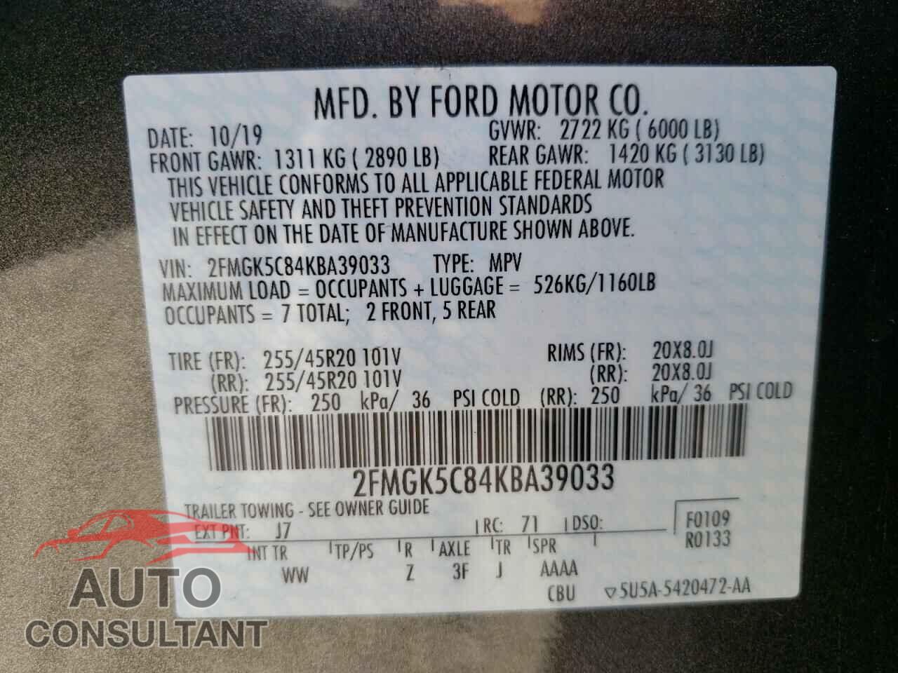 FORD FLEX 2019 - 2FMGK5C84KBA39033