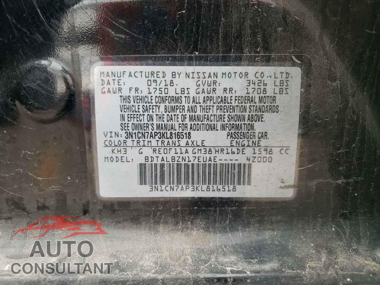 NISSAN VERSA 2019 - 3N1CN7AP3KL816518