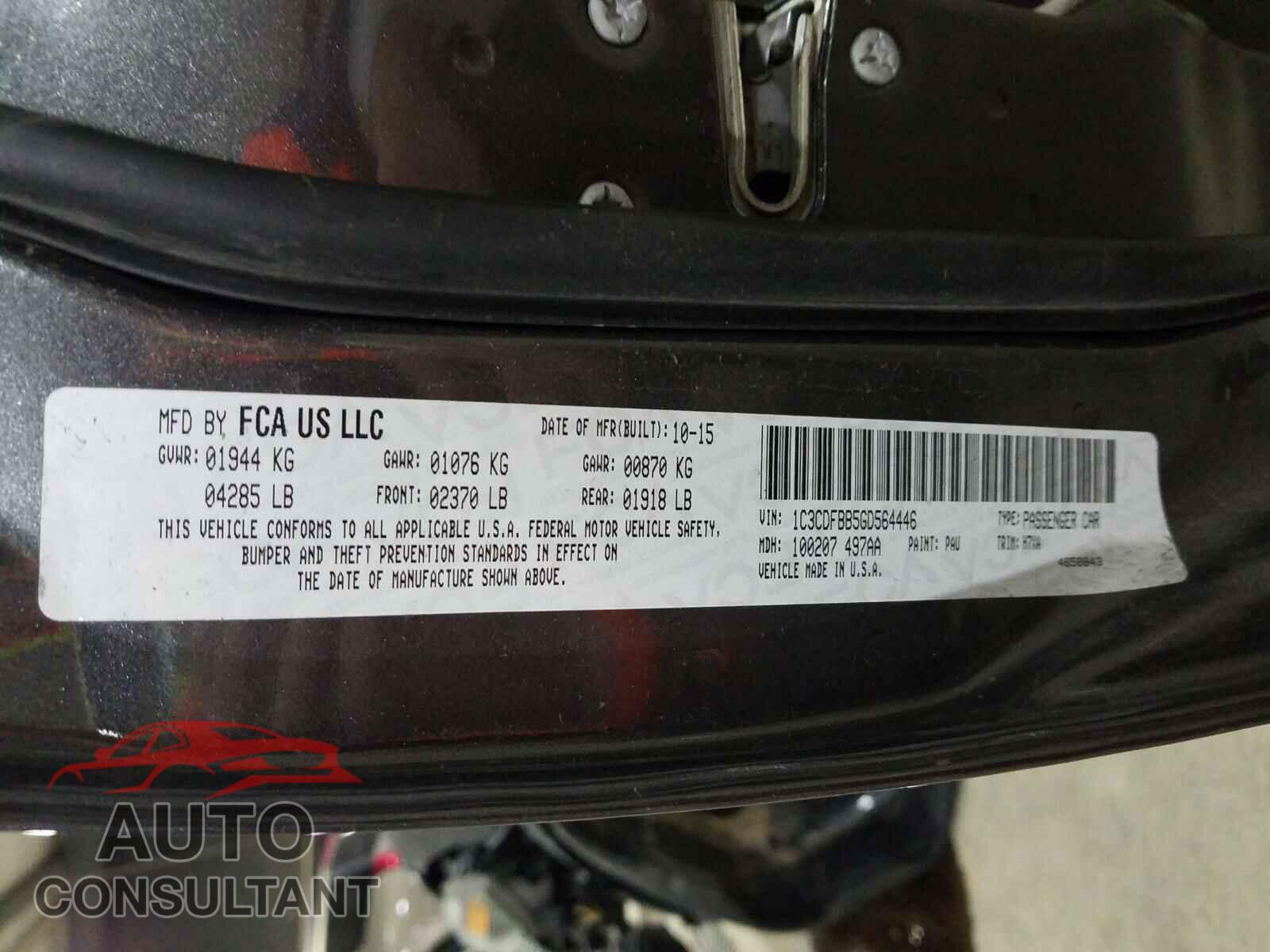 DODGE DART 2016 - 1C3CDFBB5GD564446