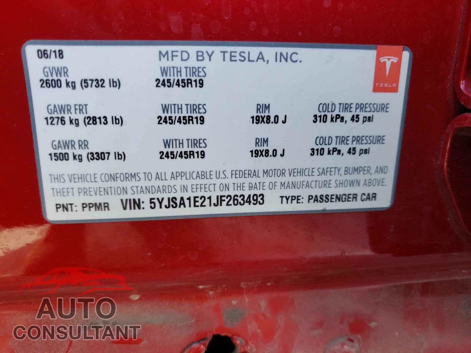TESLA MODEL S 2018 - 5YJSA1E21JF263493