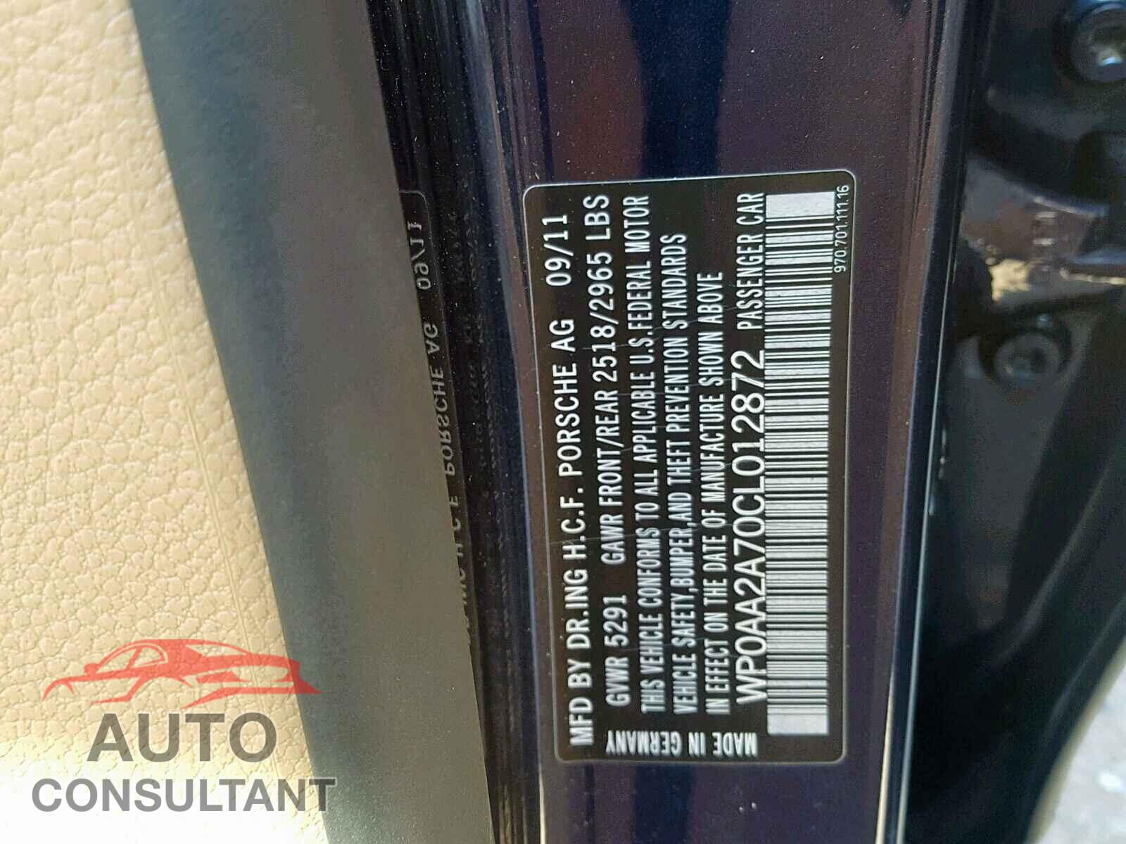 PORSCHE PANAMERA 2012 - WP0AA2A70CL012872