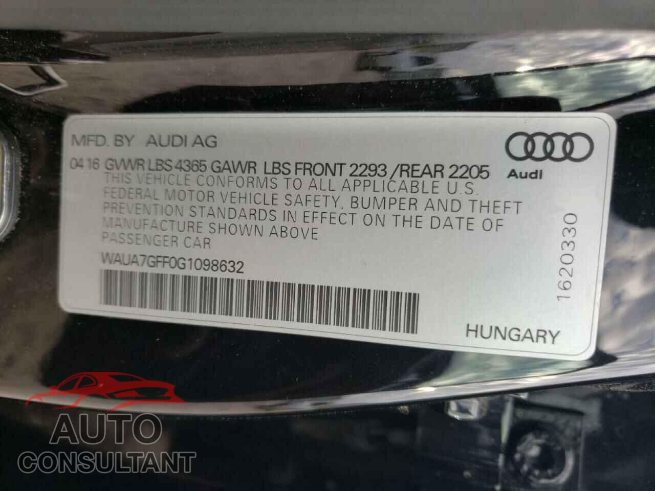 AUDI A3 2016 - WAUA7GFF0G1098632