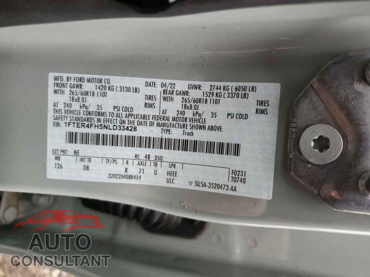FORD RANGER 2022 - 1FTER4FH5NLD33428