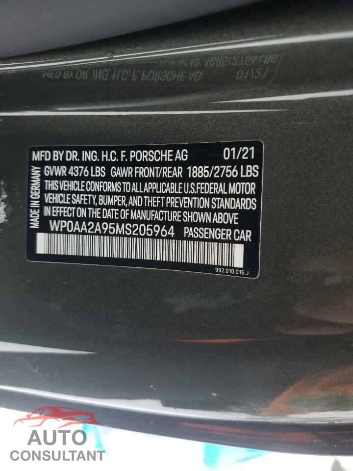 PORSCHE 911 2021 - WP0AA2A95MS205964
