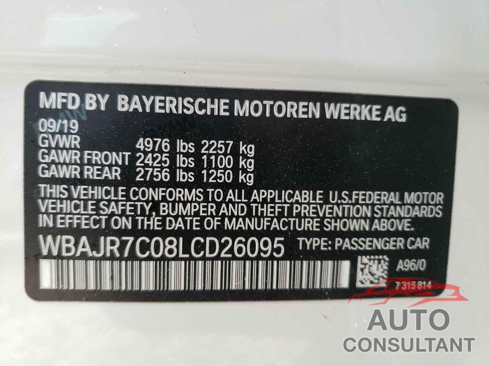 BMW 5 SERIES 2020 - WBAJR7C08LCD26095