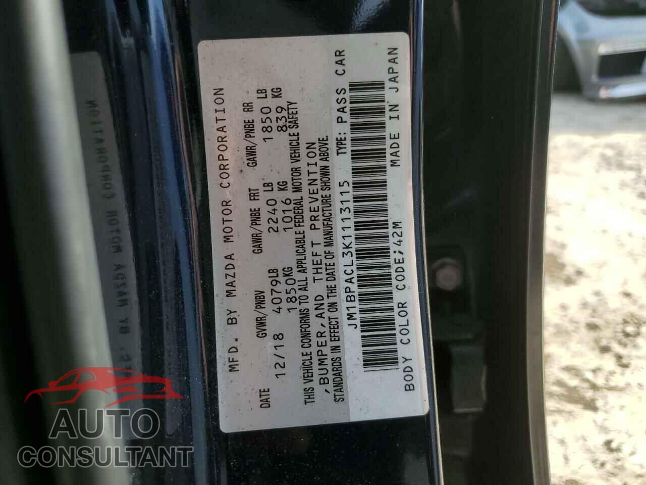MAZDA 3 2019 - JM1BPACL3K1113115