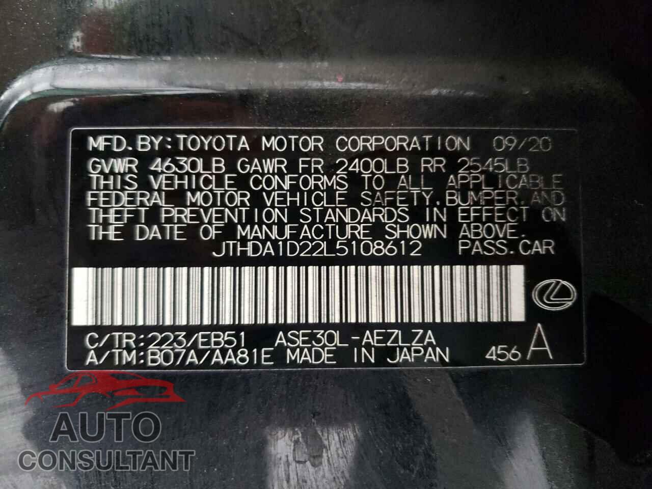 LEXUS IS 2020 - JTHDA1D22L5108612