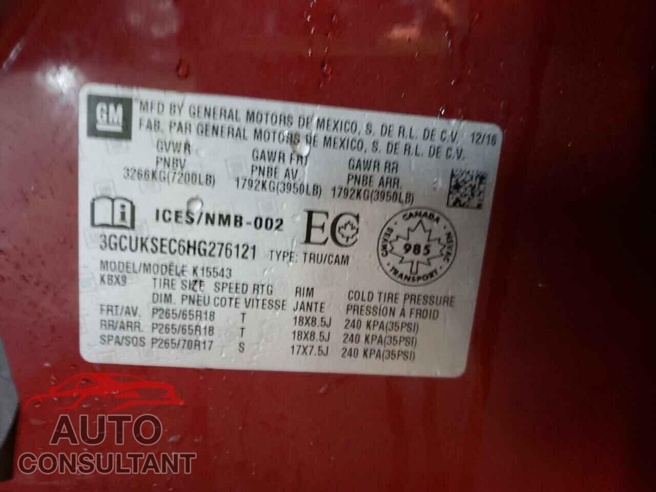 CHEVROLET SILVERADO 2017 - 3GCUKSEC6HG276121