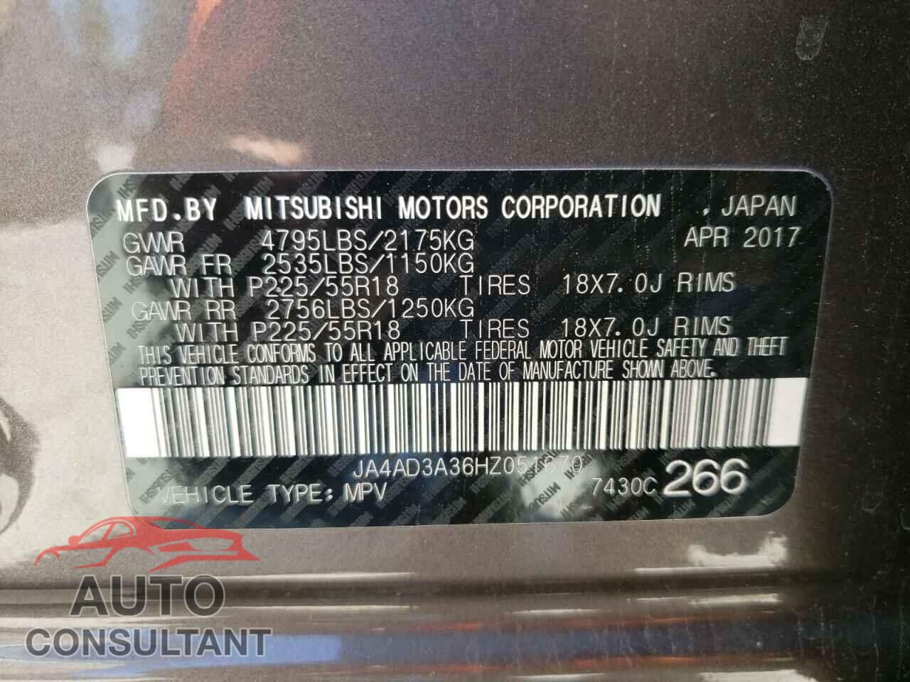 MITSUBISHI OUTLANDER 2017 - JA4AD3A36HZ051670