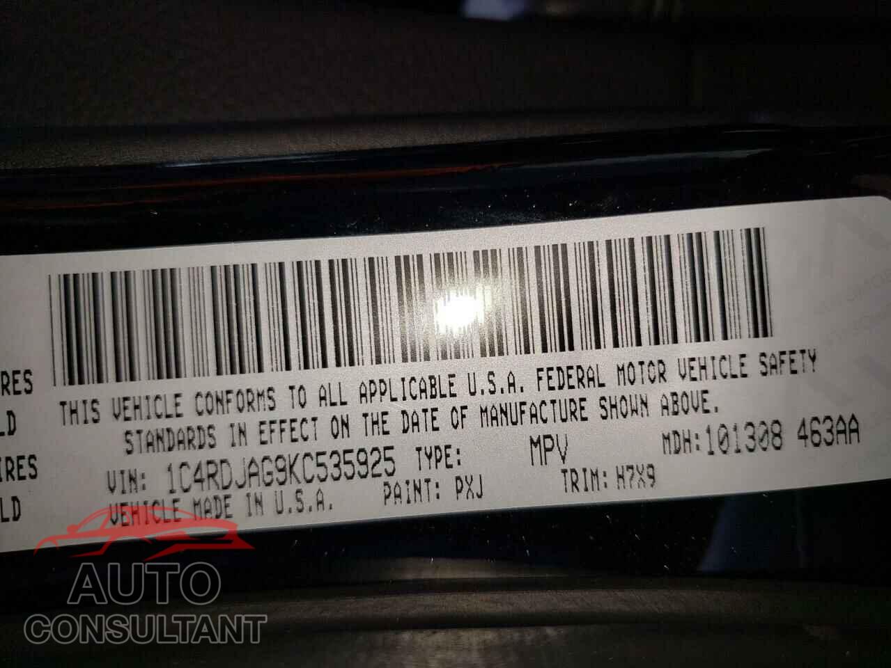 DODGE DURANGO 2019 - 1C4RDJAG9KC535925